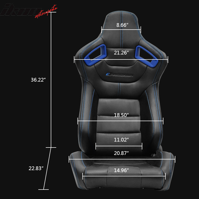 Universal Blue Bezel Racing Seat Dual Slider Cam-lock Belt PU Carbon