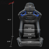 Universal Blue Bezel Racing Seat Dual Slider Cam-lock Belt PU Carbon