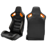 Universal Orange Bezel Racing Seat Dual Slider Buckle Belt PU Carbon