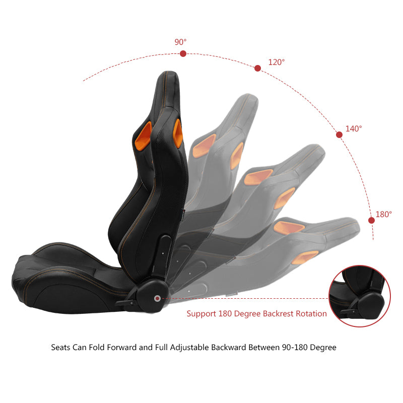 Universal Orange Bezel Racing Seat Dual Slider Buckle Belt PU Carbon