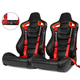 Universal Orange Bezel Racing Seat Dual Slider Buckle Belt PU Carbon
