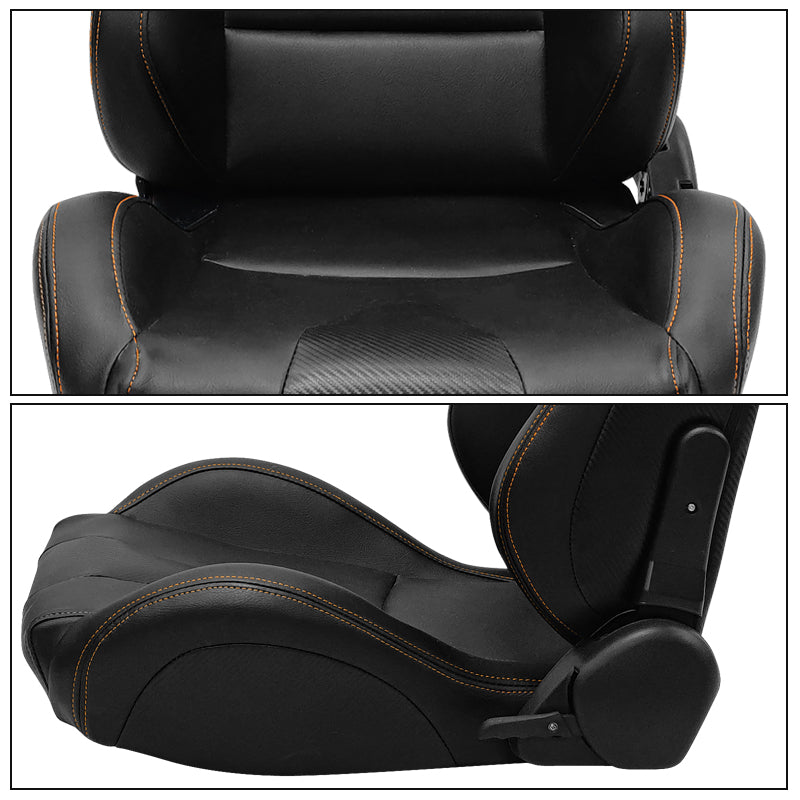 Universal Orange Bezel Racing Seat Dual Slider Buckle Belt PU Carbon