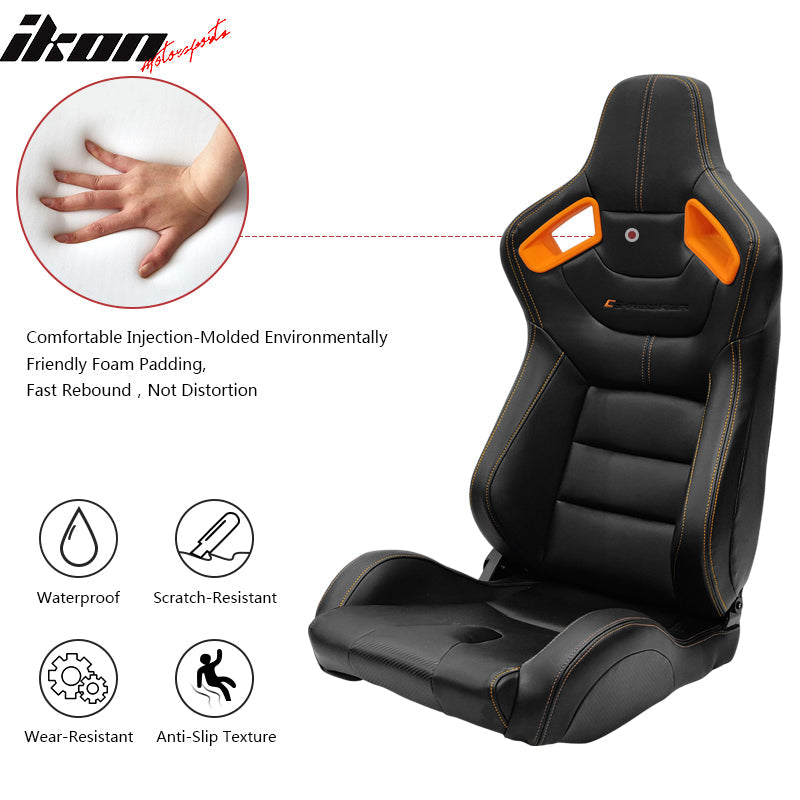 Universal Orange Bezel Racing Seat Dual Slider Buckle Belt PU Carbon