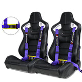 Universal White Bezel Racing Seat Dual Slider Buckle Belt PU Carbon