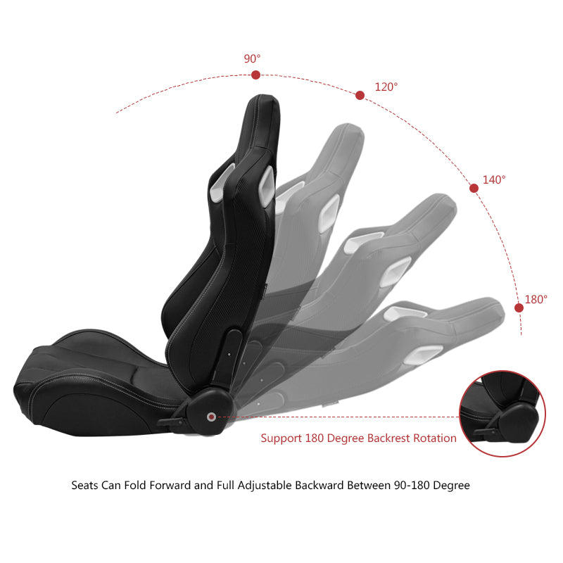 Universal White Bezel Racing Seat Dual Slider Buckle Belt PU Carbon