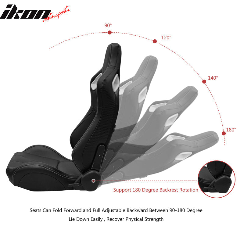 Universal White Bezel Racing Seat Dual Slider Buckle Belt PU Carbon