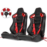 Universal Red Bezel Racing Seat Dual Slider Cam-lock Belt PU Carbon