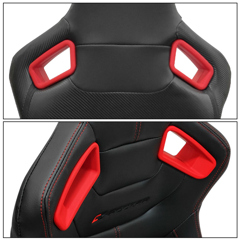 Universal Red Bezel Racing Seat Dual Slider Cam-lock Belt PU Carbon