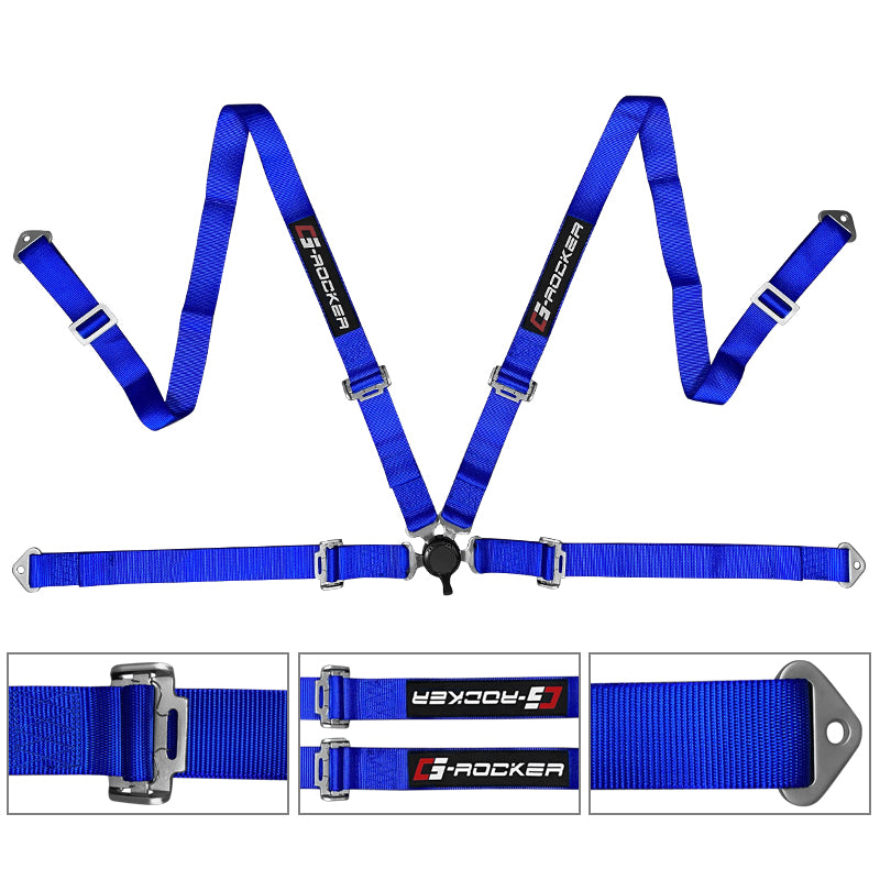 Racing Seat for Universal Blue Plaid with Dual Slider Cam-lock Belt PU Carbon