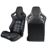 Racing Seat for Universal Blue Plaid with Dual Slider Cam-lock Belt PU Carbon