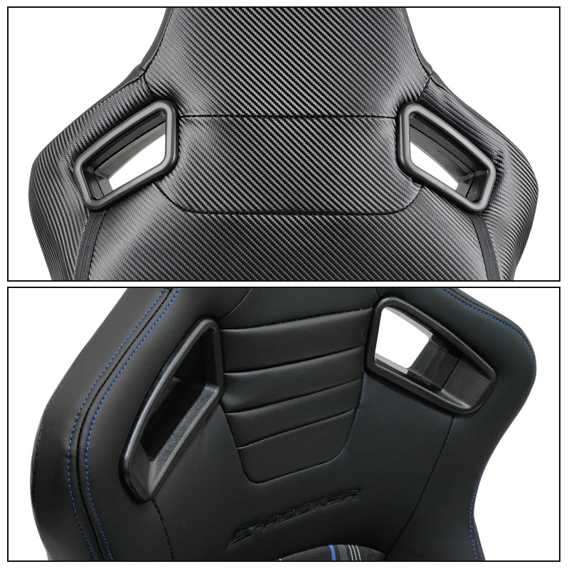 Racing Seat for Universal Blue Plaid with Dual Slider Cam-lock Belt PU Carbon