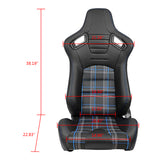 Racing Seat for Universal Blue Plaid with Dual Slider Cam-lock Belt PU Carbon