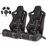 Universal Red Plaid Racing Seat Dual Slider Cam-lock Belt PU Carbon