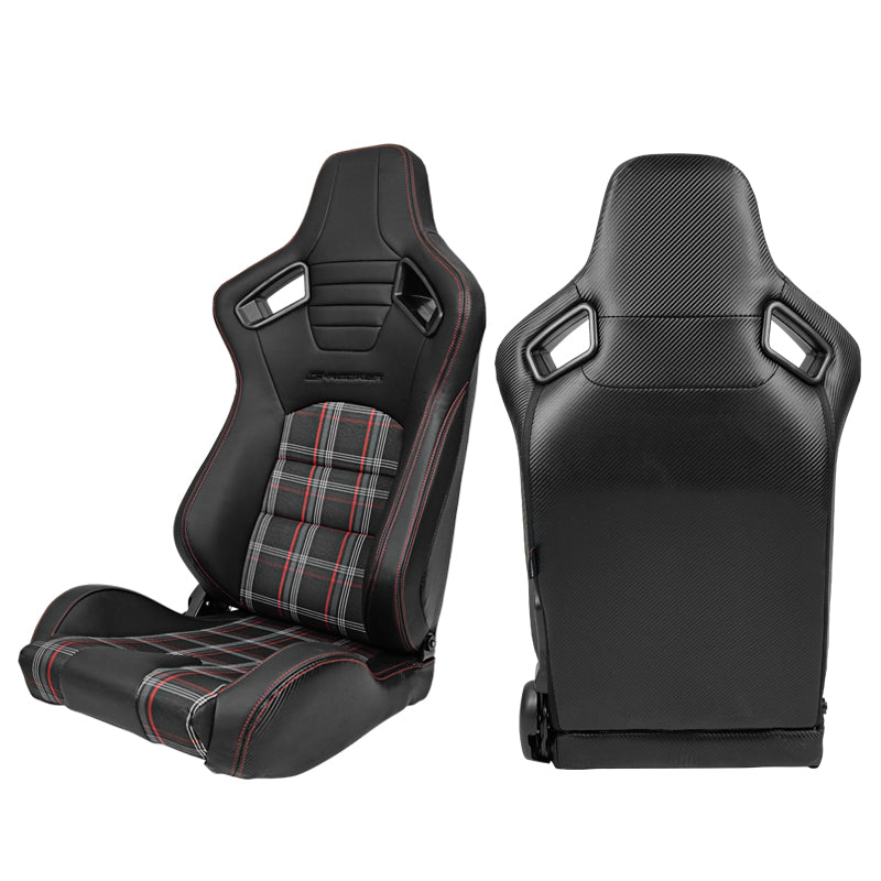 Universal Red Plaid Racing Seat Dual Slider Cam-lock Belt PU Carbon