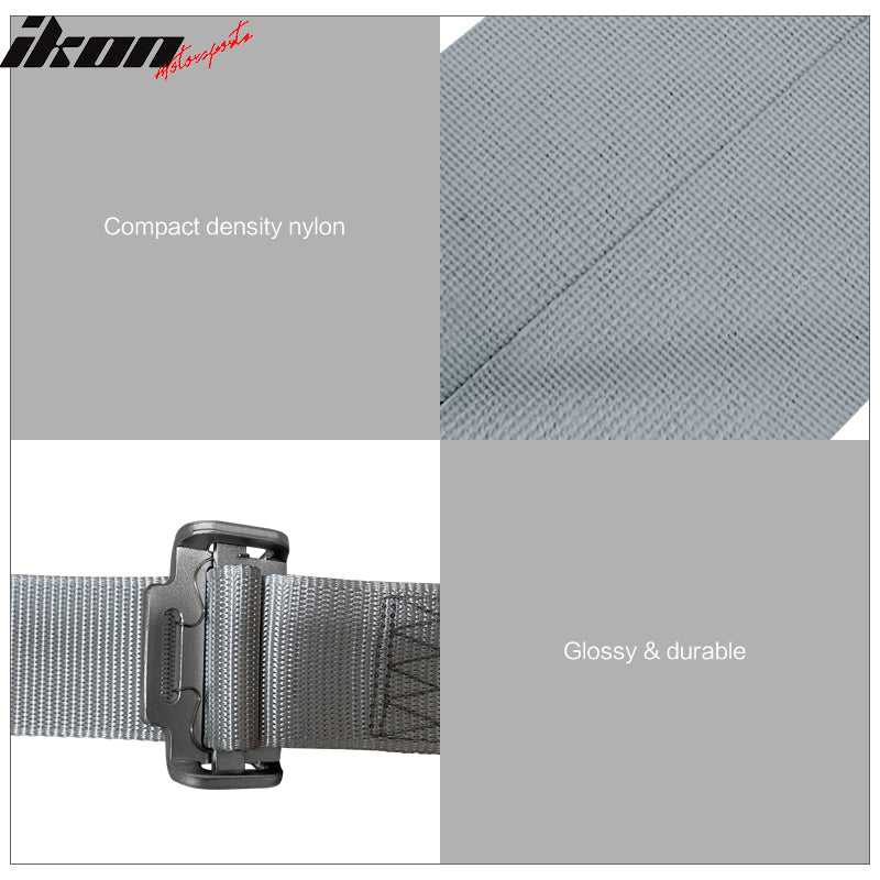 Universal White Bucket Racing Seat Dual Slider Buckle Belt Gray PU