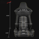 Universal Racing Seat Yellow Plaid Dual Slider Buckle Belt PU Carbon
