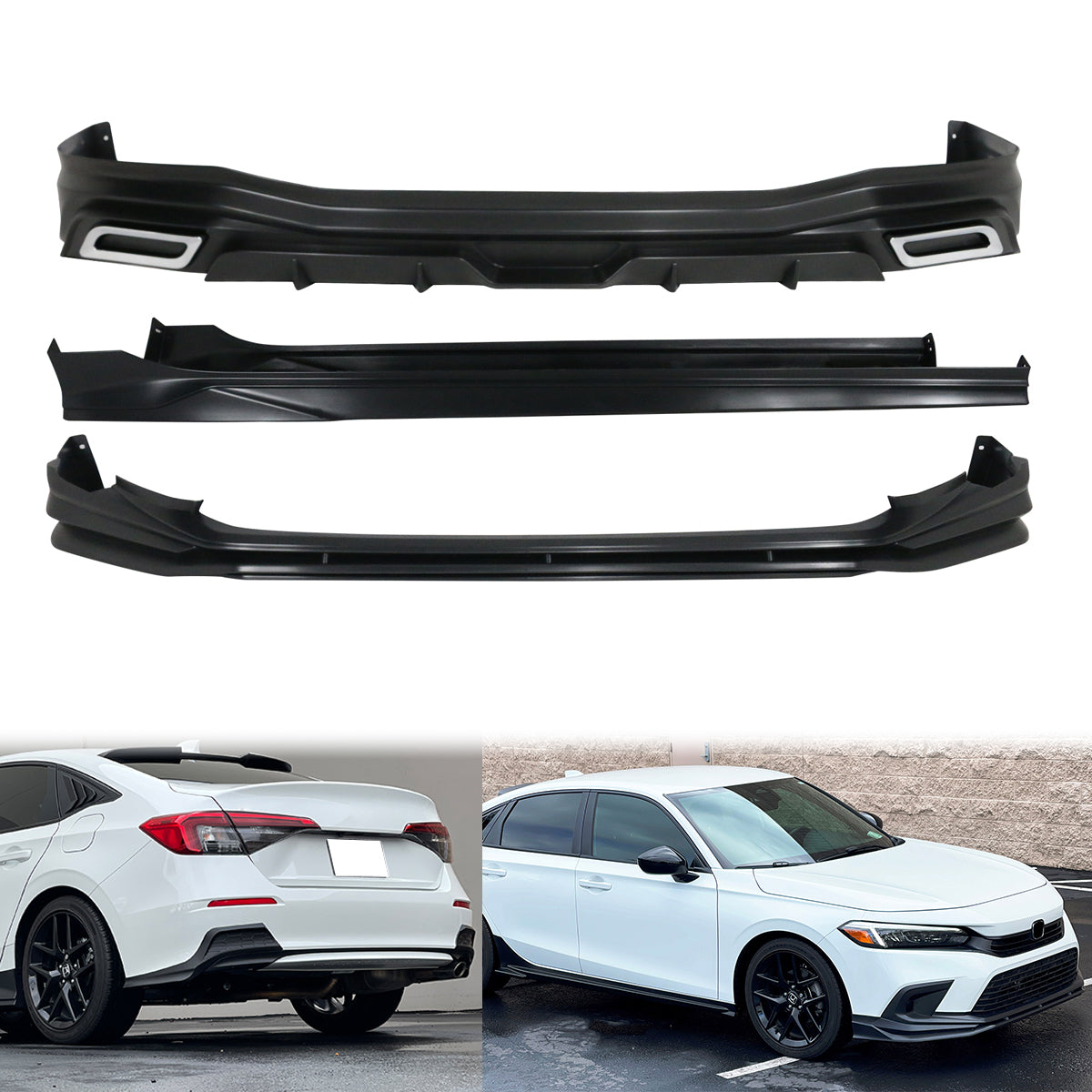 Front Rear Bumper Lip Side Skirts for Honda Civic Sedan 4DR 2022-2024 PP
