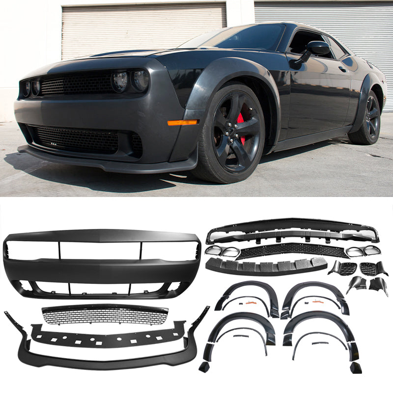 2008-2014 Dodge Challenger Front+Rear Bumper Cover+Lip+Diffuser PP