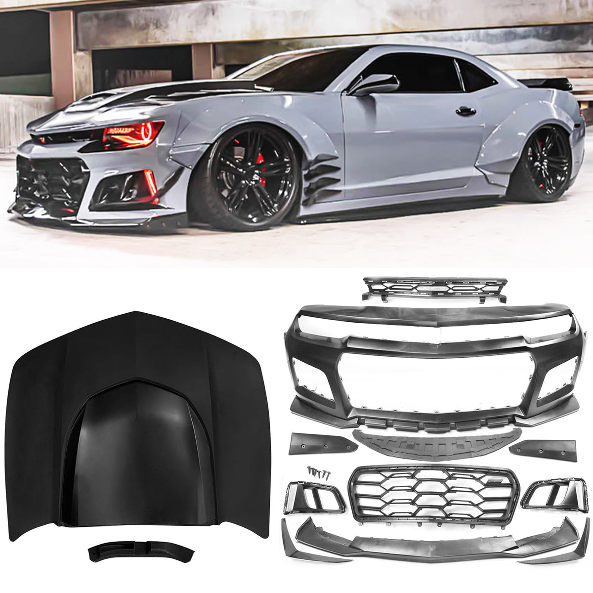 2014-2015 Chevy Camaro 1LE Style Front Bumper Cover PP + Hood Cover