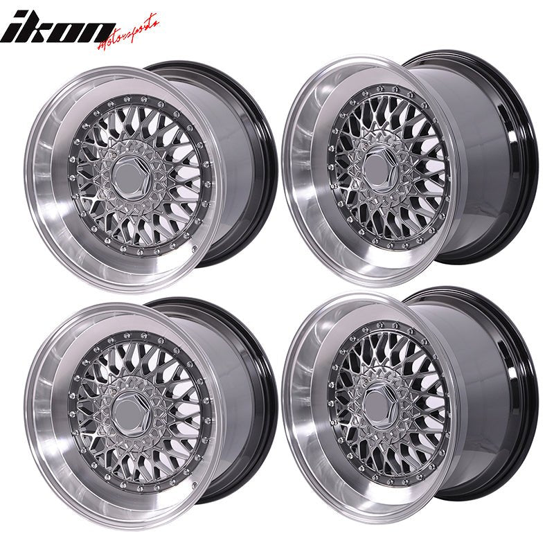 (4) 17X8.5 +25 5X100 / 5X114.3 Step Lip Deep Dish Mesh Wheels Rims