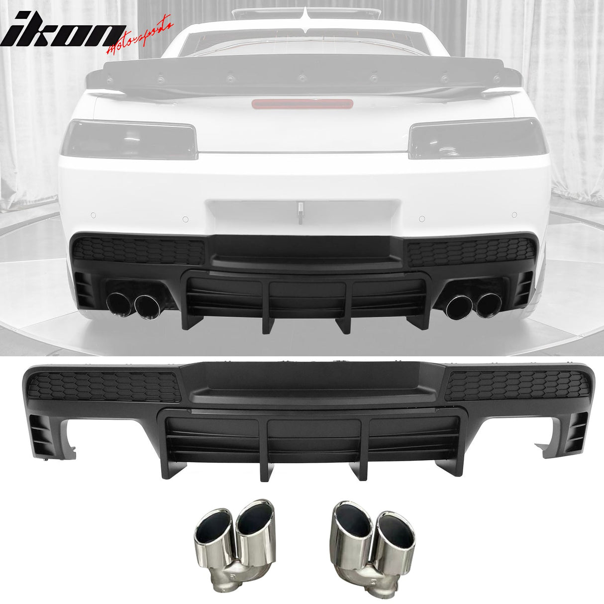 2014-2015 Chevy Camaro Black Rear Diffuser + Quad Exhaust Tips