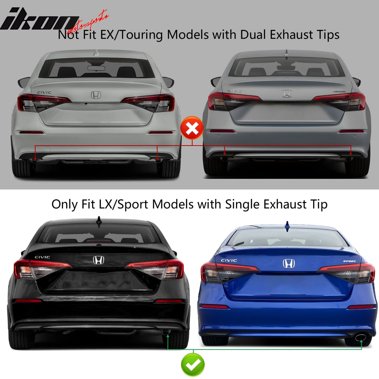 2022-2024 Honda Civic LX Sport Rear Bumper Cover Set + Exhaust Pipe