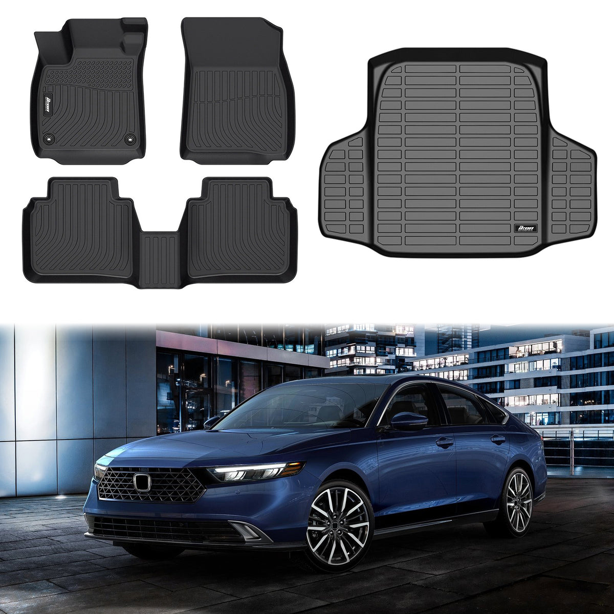 Floor Mats & Trunk Mat for Honda Accord 2023-2026 All Weather 3D Black TPE