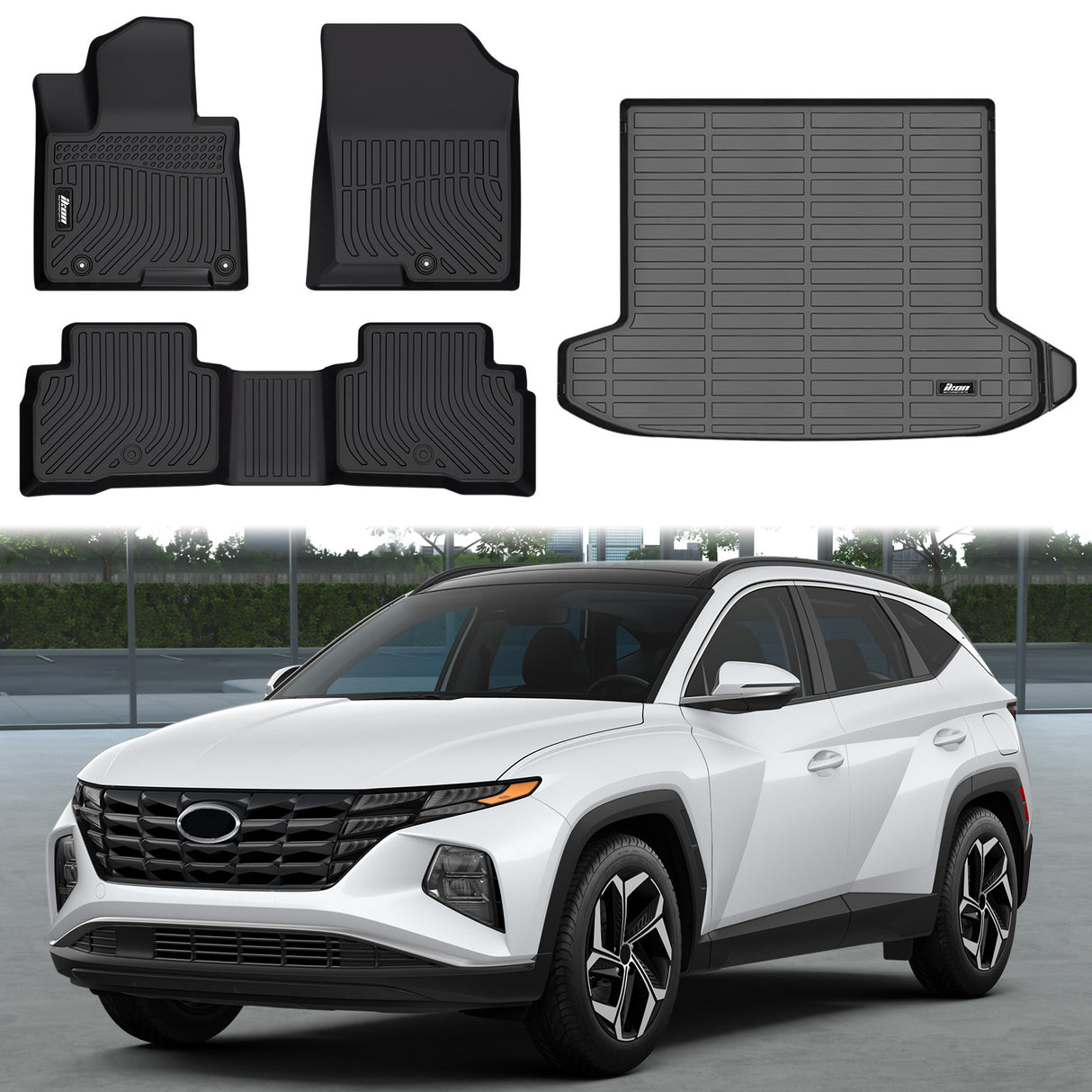 2022-2024 Hyundai Tucson Hybrid 3D Black Floor Mats + Trunk Mat TPE