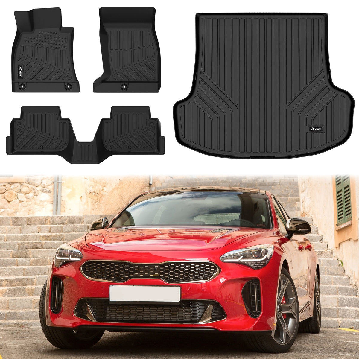 3D Floor Mats + Trunk Mat for Kia Stinger AWD 2018-2023 All Weather TPE