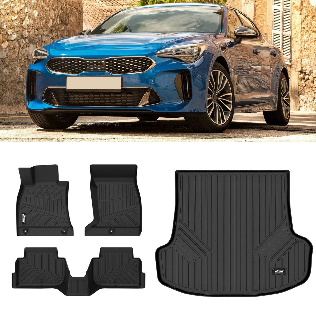 3D Floor Mats + Trunk Mat for Kia Stinger AWD 2018-2023 All Weather TPE