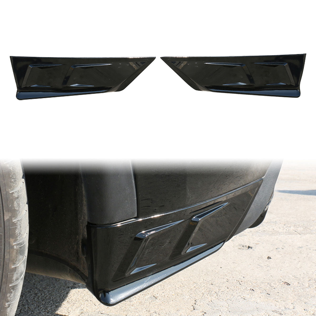Rear Bumper Lip W/ Rear Aprons for Tesla Y 2020-2025 IKON Gloss Black PP