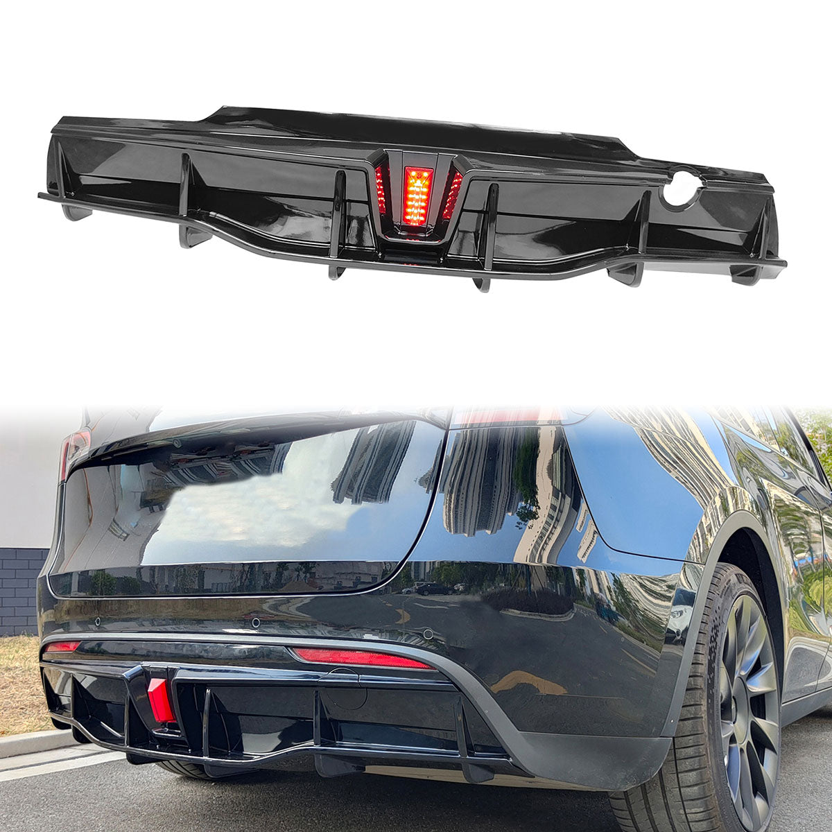 Rear Bumper Lip W/ Rear Aprons for Tesla Y 2020-2025 IKON Gloss Black PP