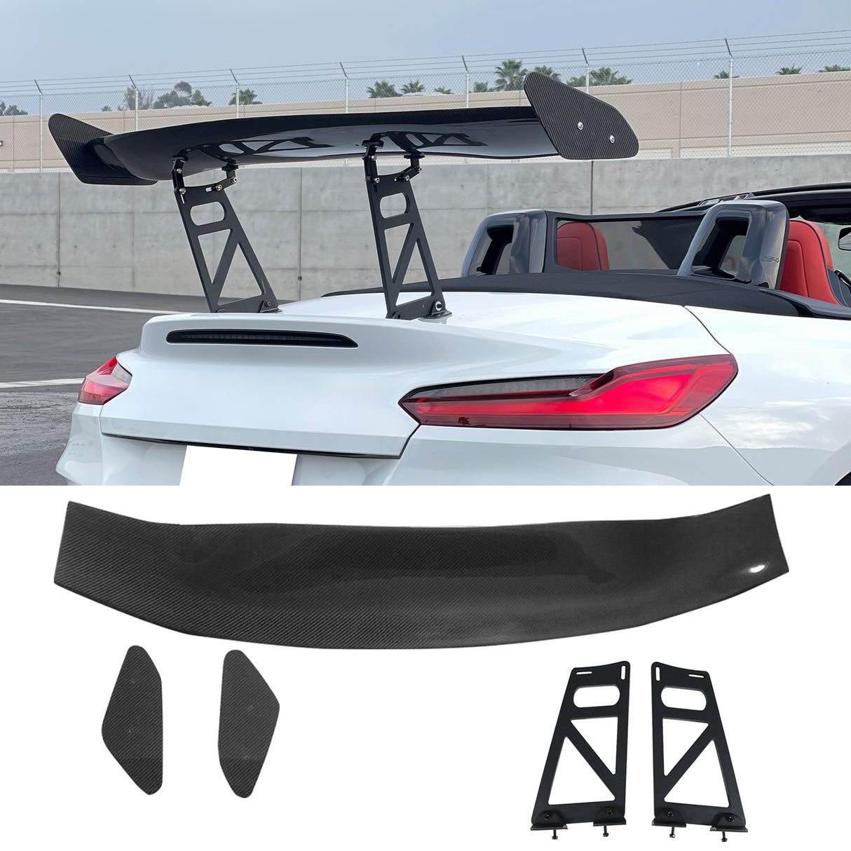 56"Inch GT Style Trunk Spoiler V1 Side Plates V6 Legs 3D Carbon Fiber