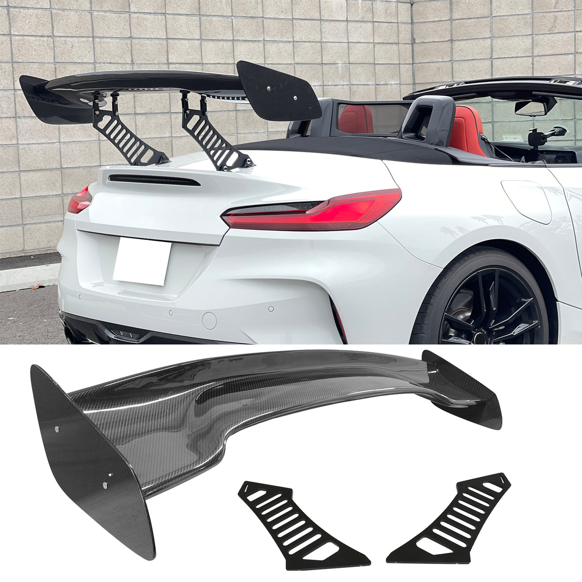 57'' 12" Height Drag Trunk Spoiler V2 Side Plates V3 Legs Carbon Fiber