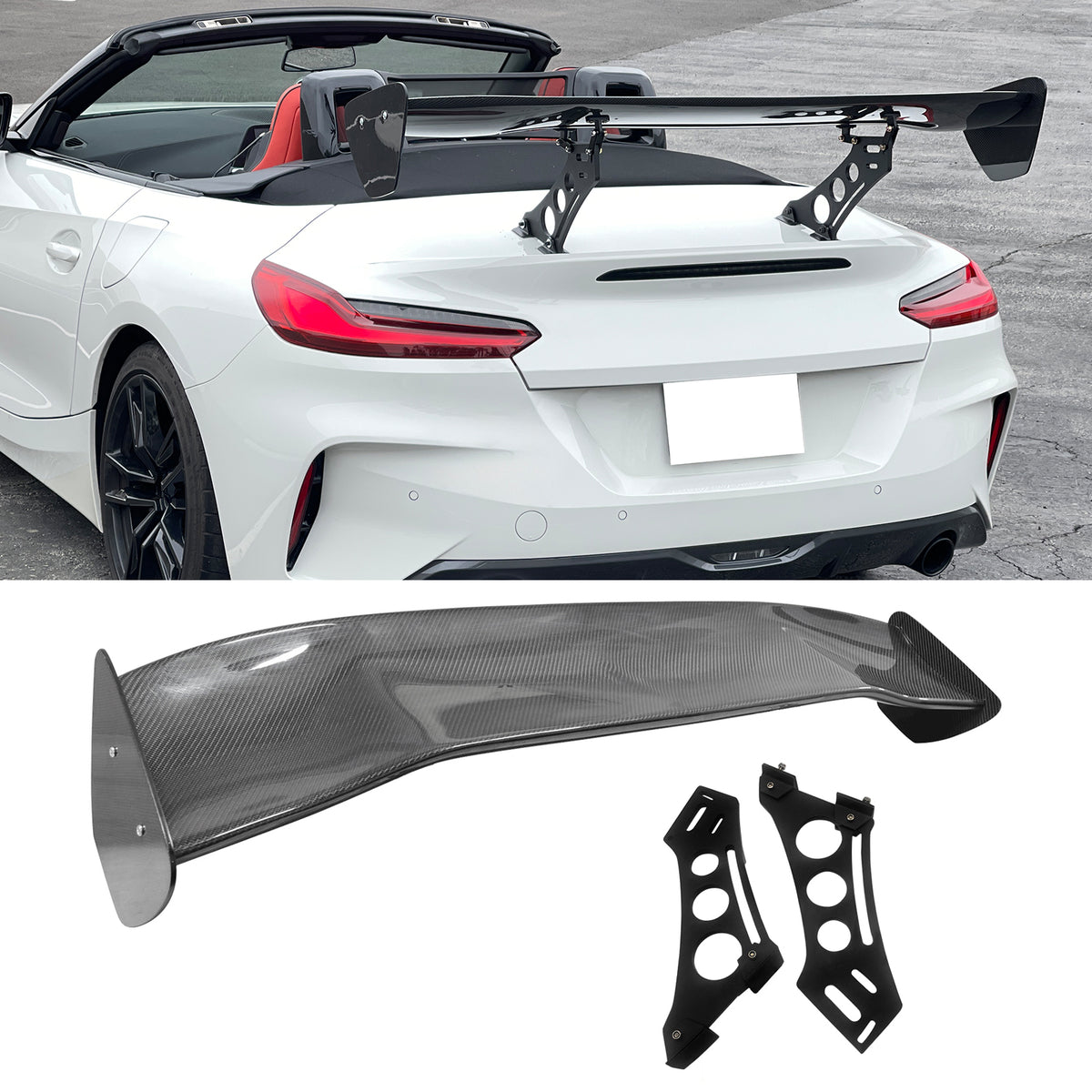 56"Inch GT Style Trunk Spoiler V3 Side Plates V5 Legs 3D Carbon Fiber