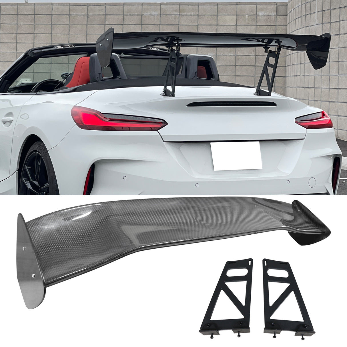 56"Inch GT Style Trunk Spoiler V3 Side Plates V6 Legs 3D Carbon Fiber