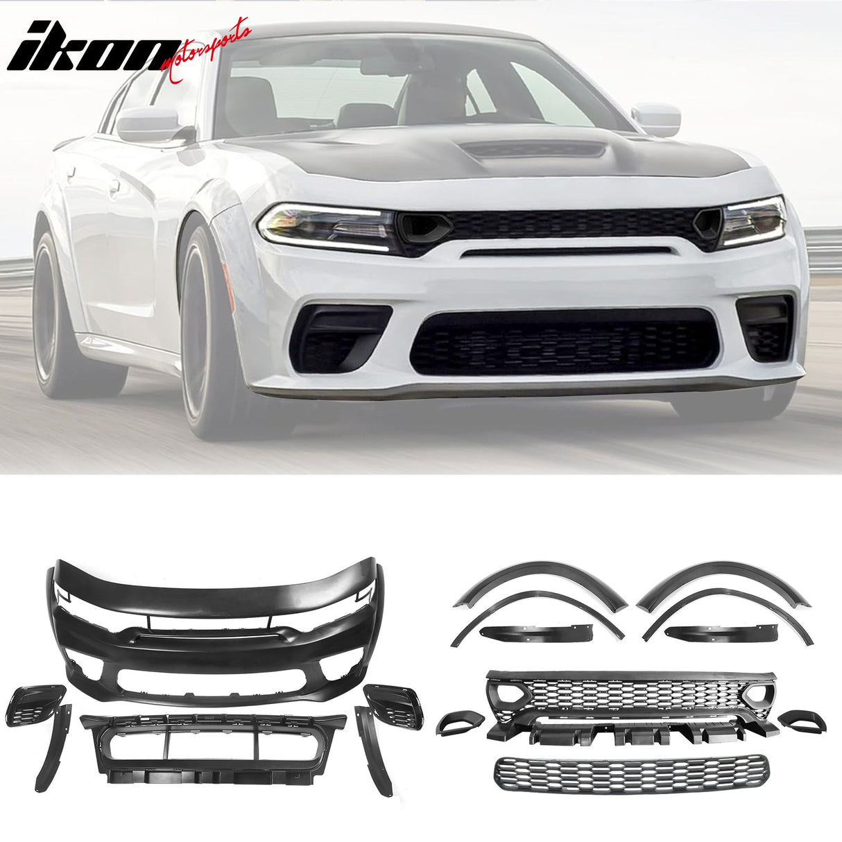 2015-2023 Dodge Charger IKON Matte Black Front Rear Bumper Covers PP