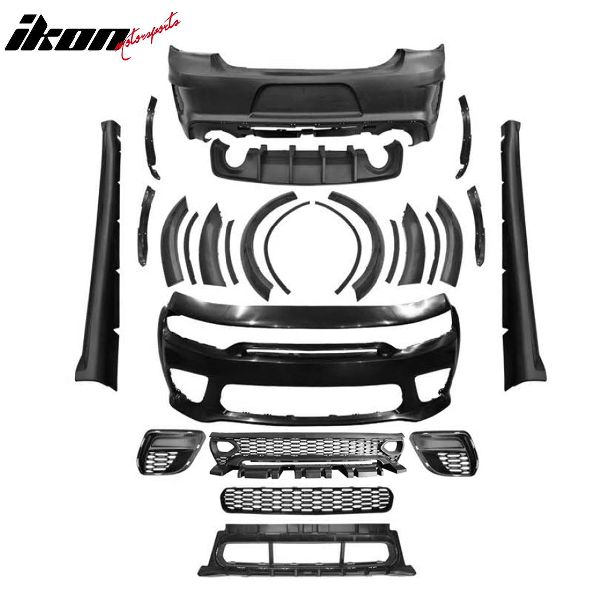 2015-2023 Dodge Charger IKON Matte Black Front Rear Bumper Covers PP