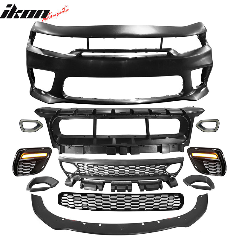 2015-2023 Dodge Charger Widebody LED Bumper Cover Matte Black Lip PP