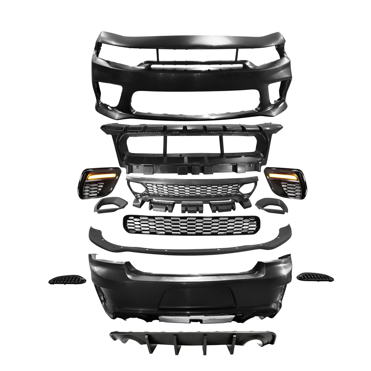 2015-2023 Dodge Charger Widebody SRT LED Front Bumper Matte Black Lip