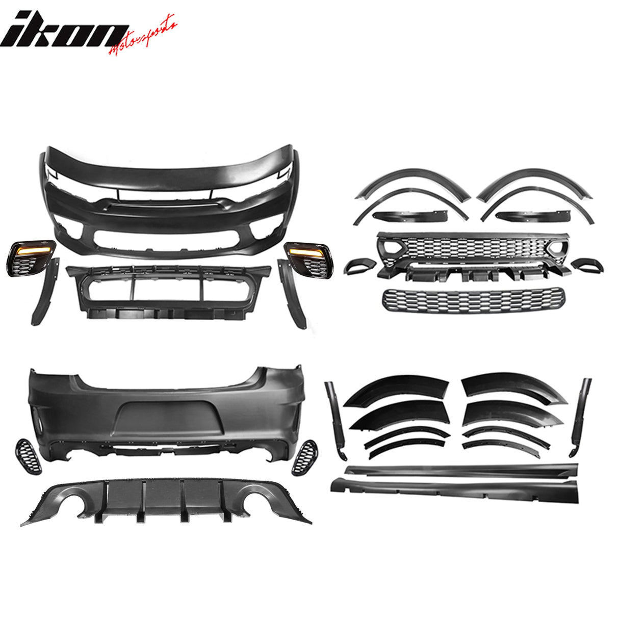 2015-2023 Charger Widebody Rear Bumper Covers W/ SRT Grilles LED ABS