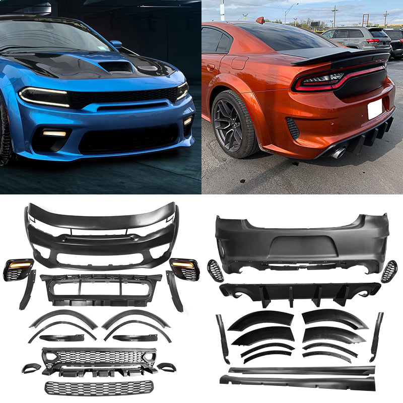 2015-2023 Charger IKON Gloss Black Front Rear Bumper Covers LED PP