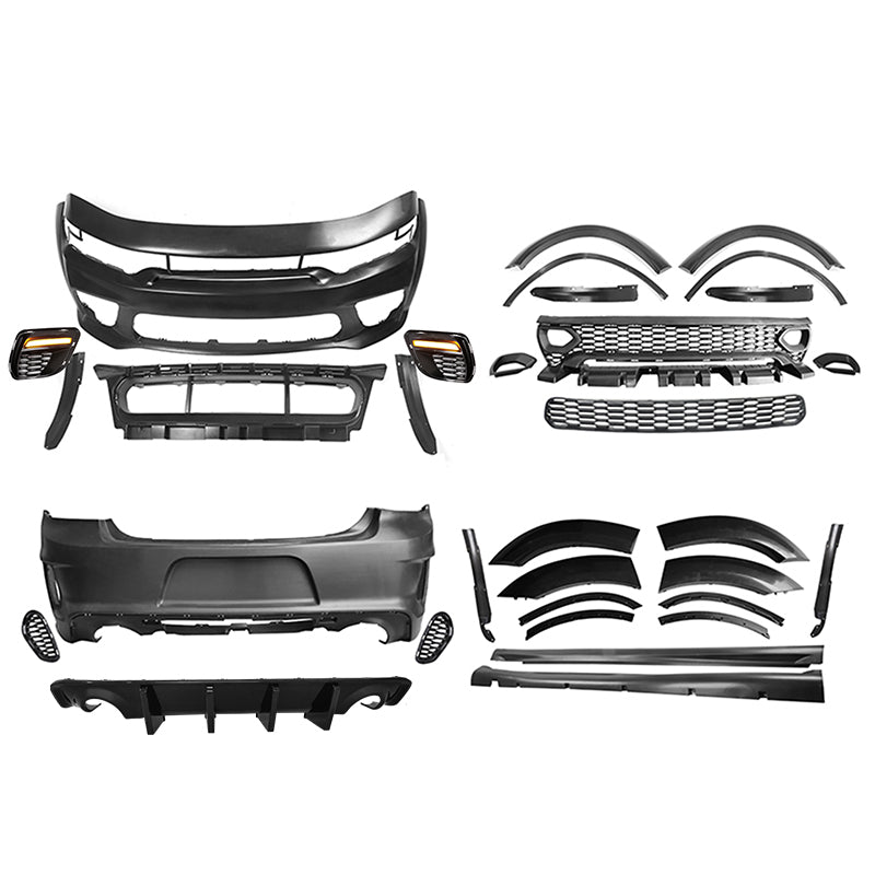 2015-2023 Charger IKON Gloss Black Front Rear Bumper Covers LED PP