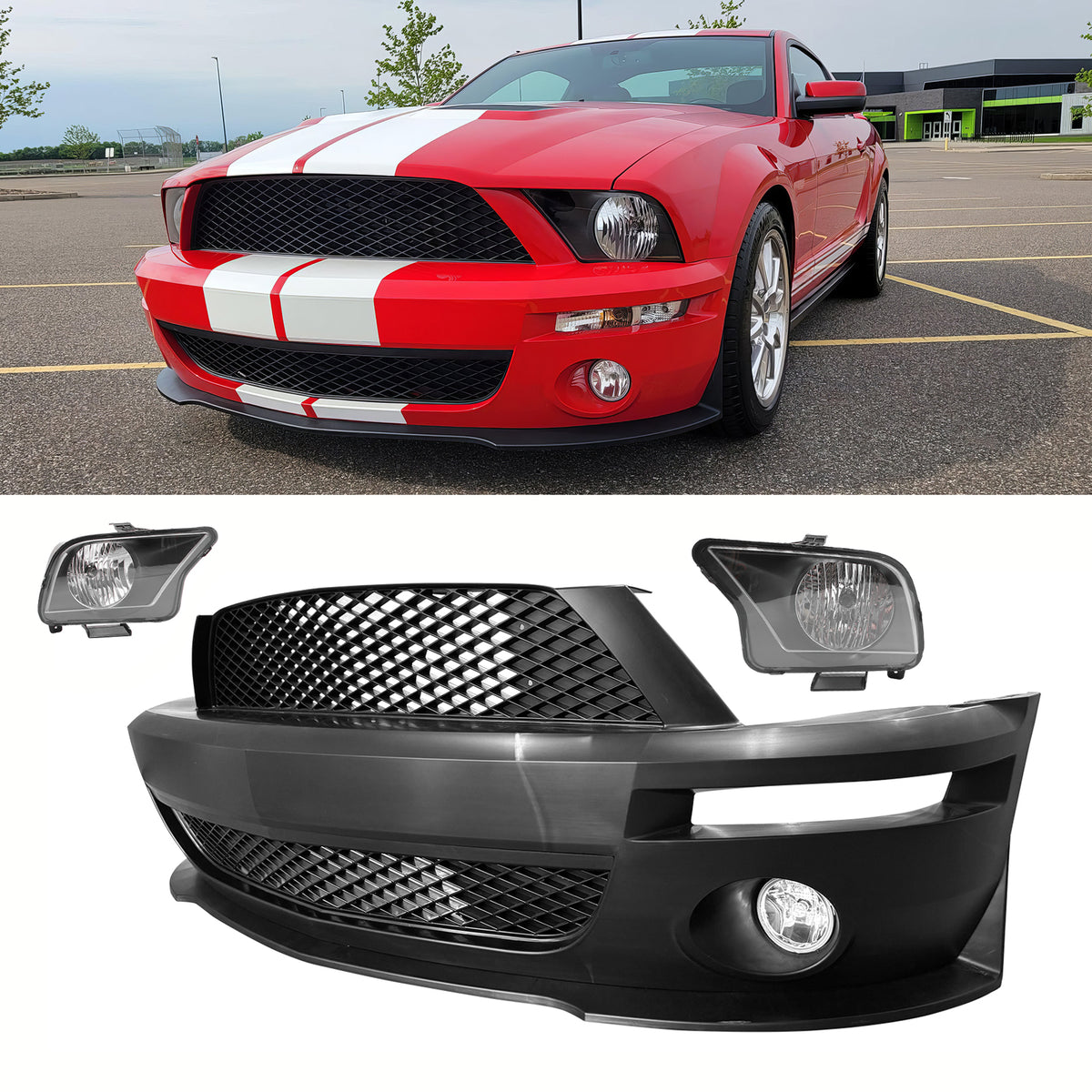 Front Bumper Cover + Headlights for Ford Mustang GT500 Style 2005-2009 PP