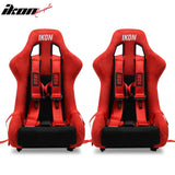 Universal Adjustable Racing Bucket Seats W/4 Point 3" Belt Harness Red