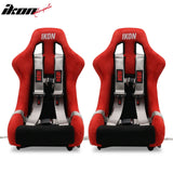 Universal Racing Bucket Seats W/4 Point 3" Belt Harness Grey