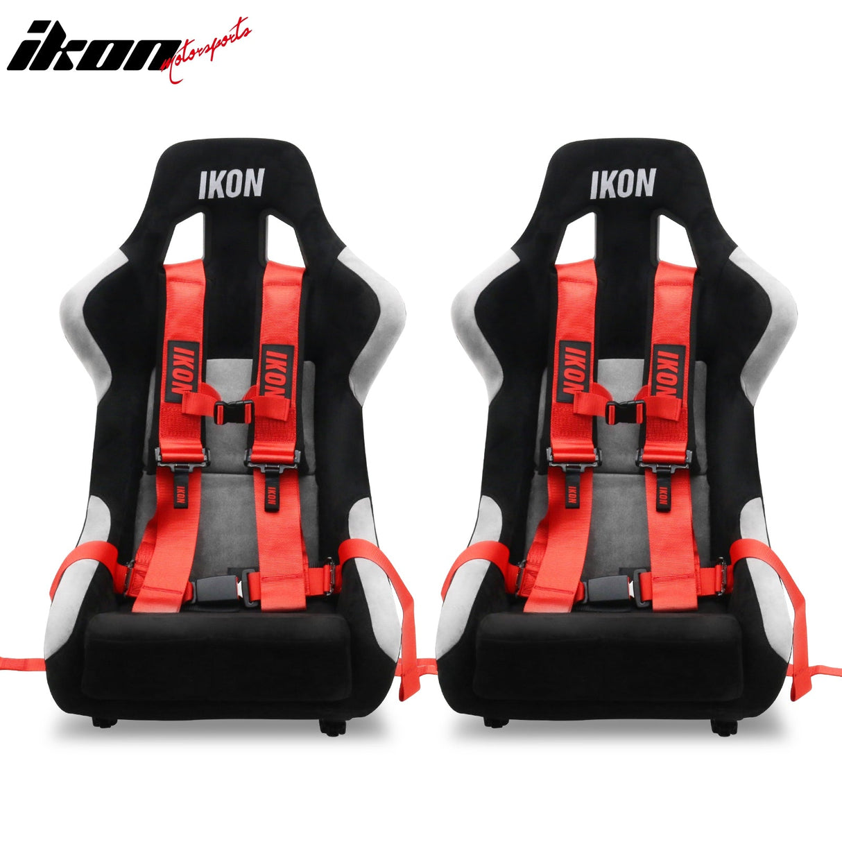 Universal Racing Bucket Seats W/ Slider 4 Point 3" Belt Harness Red