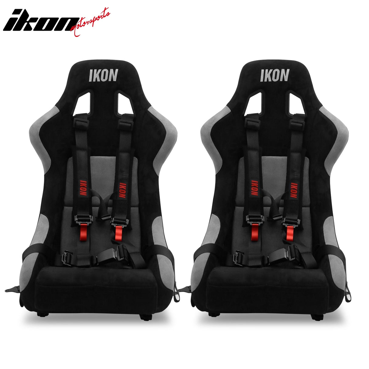 Universal Racing Bucket Seats W/ Slider 4 Point 2" Belt Harness Black