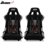 Universal Racing Bucket Seats W/ Slider 4 Point 2" Belt Harness Black