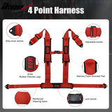 Universal Adjustable Racing Bucket Seats W/4 Point 3" Belt Harness Red